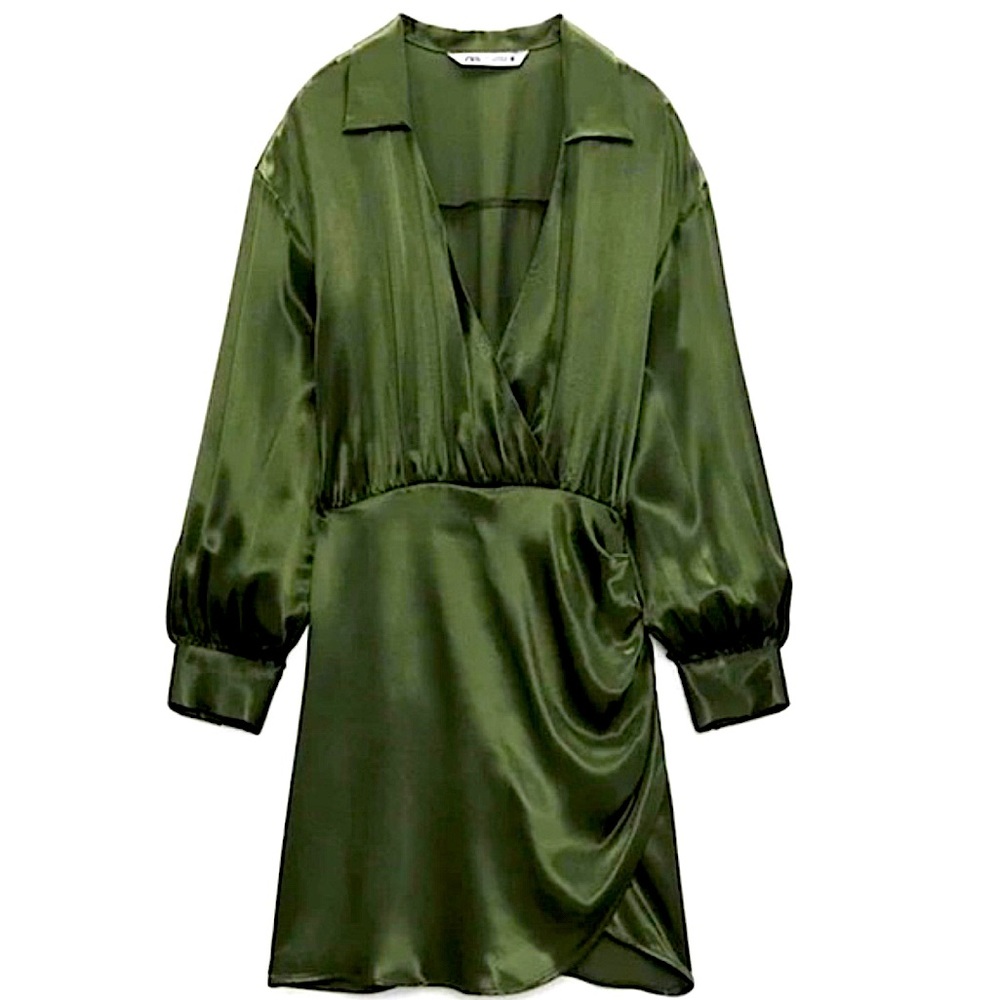 Zara Olive Green Satin Dress